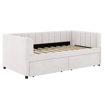 Upholstered Daybed With Ergonomic Design Backrest And Drawers
