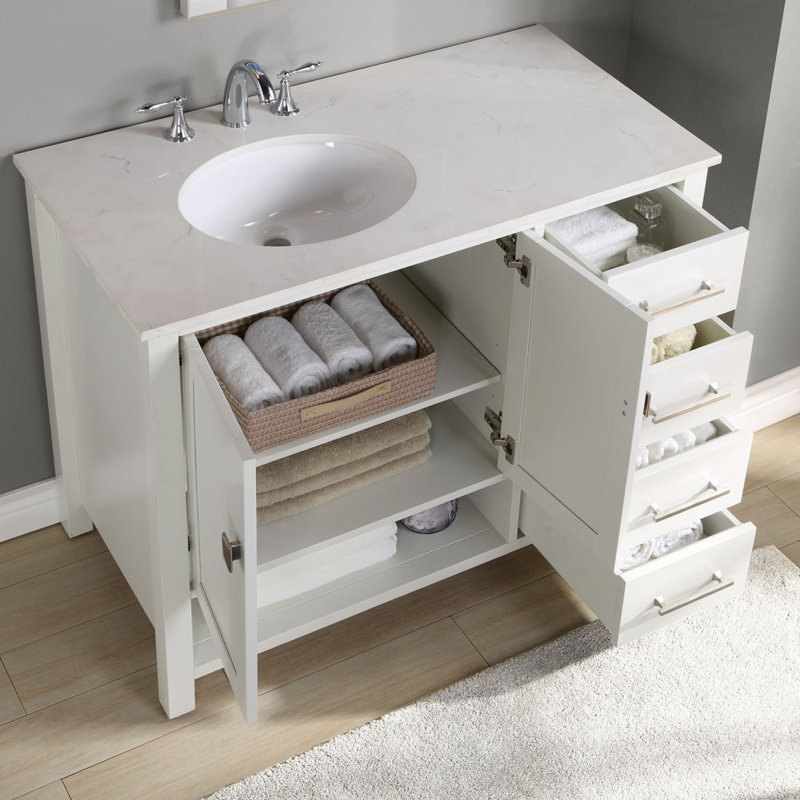 Skye 42'' Single Bathroom Vanity with Quartz Top, White
