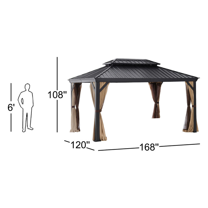 Niki Lang 14 Ft. W x 10 Ft. D Outdoor Patio Gazebo with Curtains