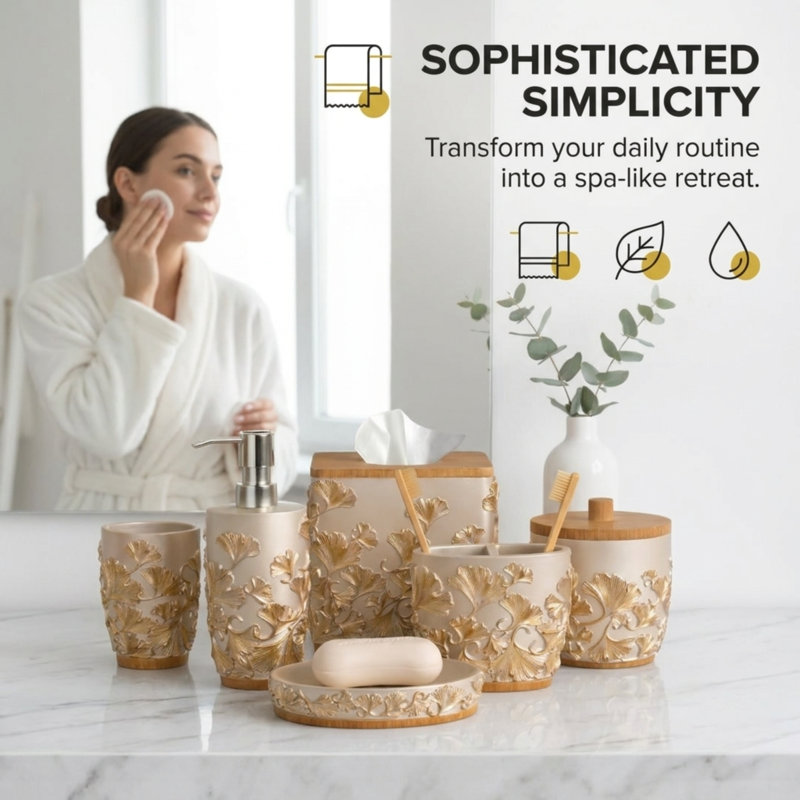 Valencia Collection Polyresin Bathroom Set Elegant Accessories for Christmas Modern Home Decor