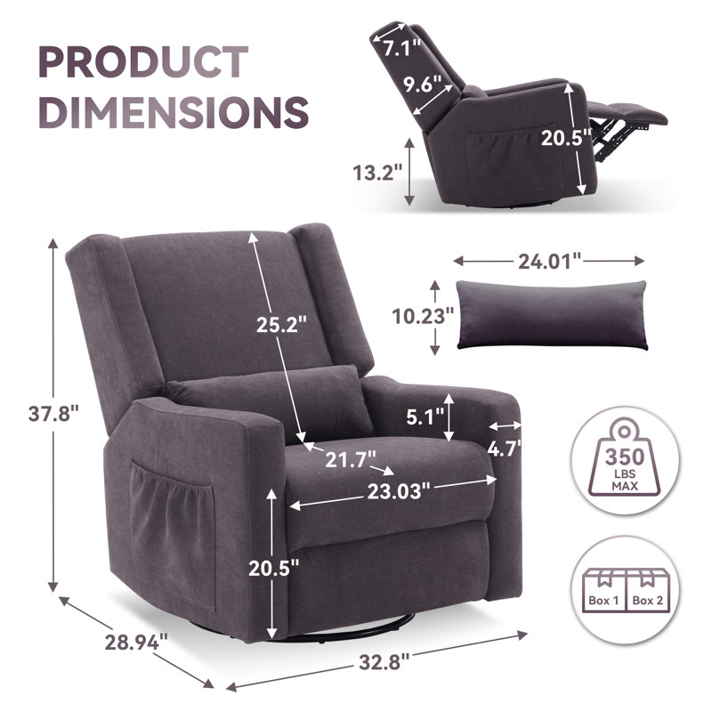 Tucker 32.8" Wide Chenille Upholstered Swivel Glider Recliner, Dark Gray