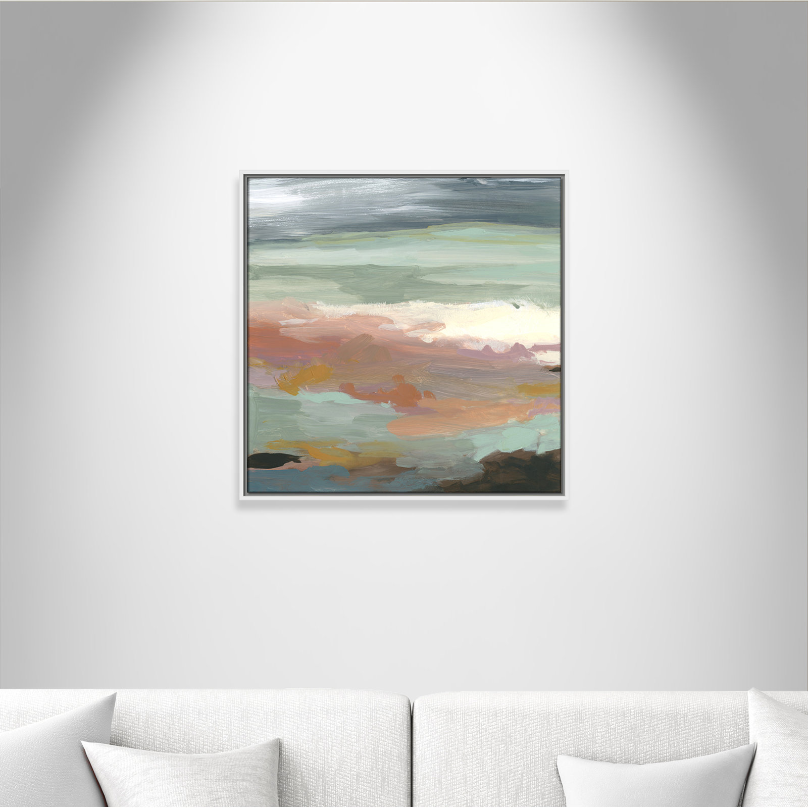 Bingham "Ocean Bluffs" Painting by Carol Robinson, Picture Framed Canvas, 25.5" H x 25.5" W, White
