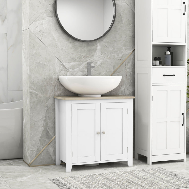 Under Sink Bathroom Storage - U-shape, Adjustable Shelf, 9 Lbs Shelf White Bookcase U-shape Cabinet,