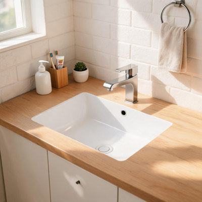 Lavabo de salle de bain rectangulaire en céramique blanche, encastré sous plan, avec trop-plein, 51 x 41 cm (20 x 16 pouces).