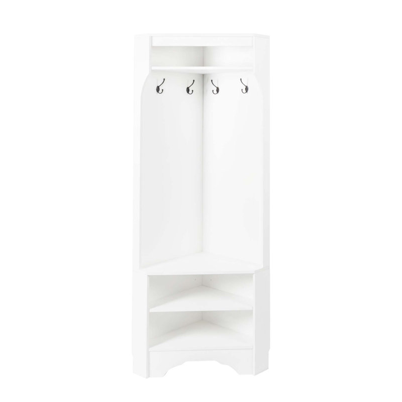 Minimalist Corner Hall Tree With Shoe Bench And Adjustable Shelf, Space-Saving Entryway Coat Rack For Small Apartments, White