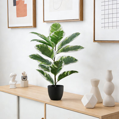 27 Inch Tall Artificial Plant, Simulated Rubber Plant Pot with Black Plastic Flower Pot for Home Garden Office Decoration Greenery