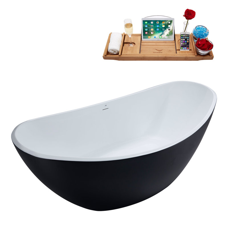 1899.9mm x 899.2mm Freestanding Soaking Acrylic Bathtub, Matte Black