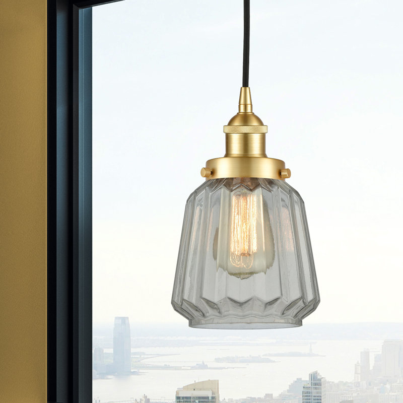 Luminaire suspendu conique à 1 lumière Caggiano, Or satiné, Transparent