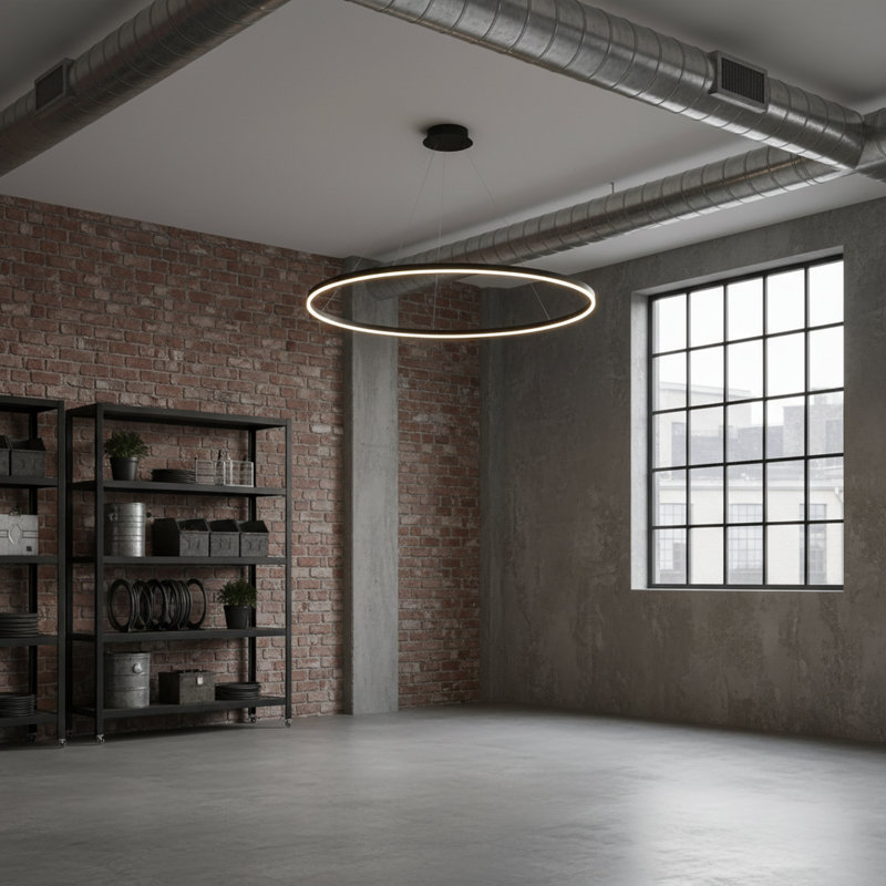 Stockham 1-Light Chandelier Round Circle LED Kitchen Island Pendant Remote Dimming, 3.5" H x 39.4" W x 39.4" D, Matte Black