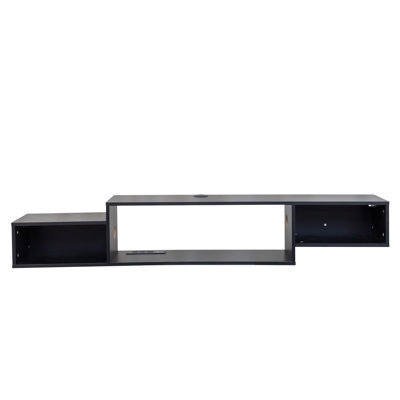 Wall Mounted Floating TV Stand with 20 Color LEDs and Charging Station