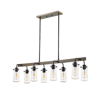 Verre transparent à 8 lumières pour îlot Vivio Declo - noir mat avec accents de style bois
