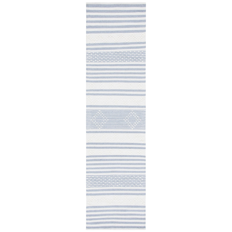 Adamsville Striped Hand-Woven Wool/Cotton Cream/Gray Area Rug, Runner 2'3" x 9'