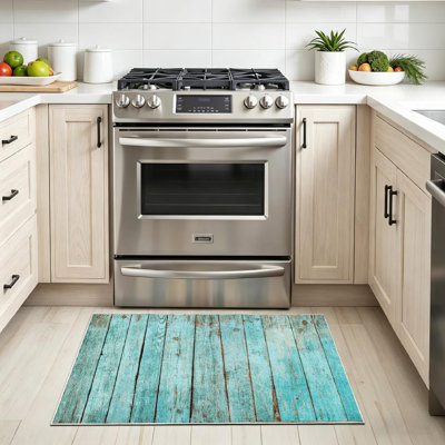 Blue Machine Washable,Shabby Wood Beach Teal Wooden Board Indoor Area Rug