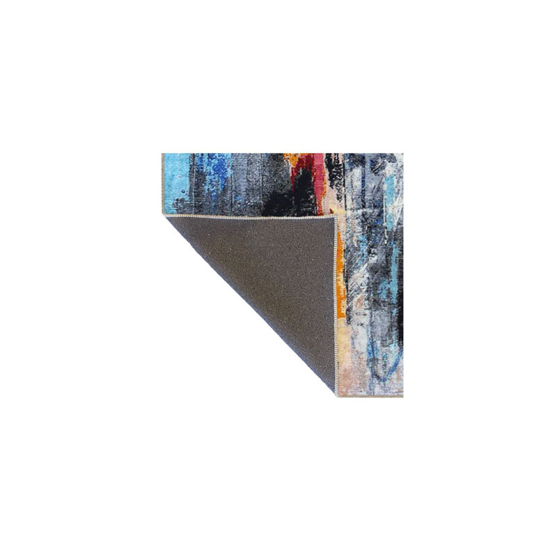Tapis bleu tissé à la machine lavable à la machine, Rectangle 3 pi 11 po x 5 pi 11 po