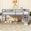 Lit mezzanine double en bois d'hévéa avec échelle, gris