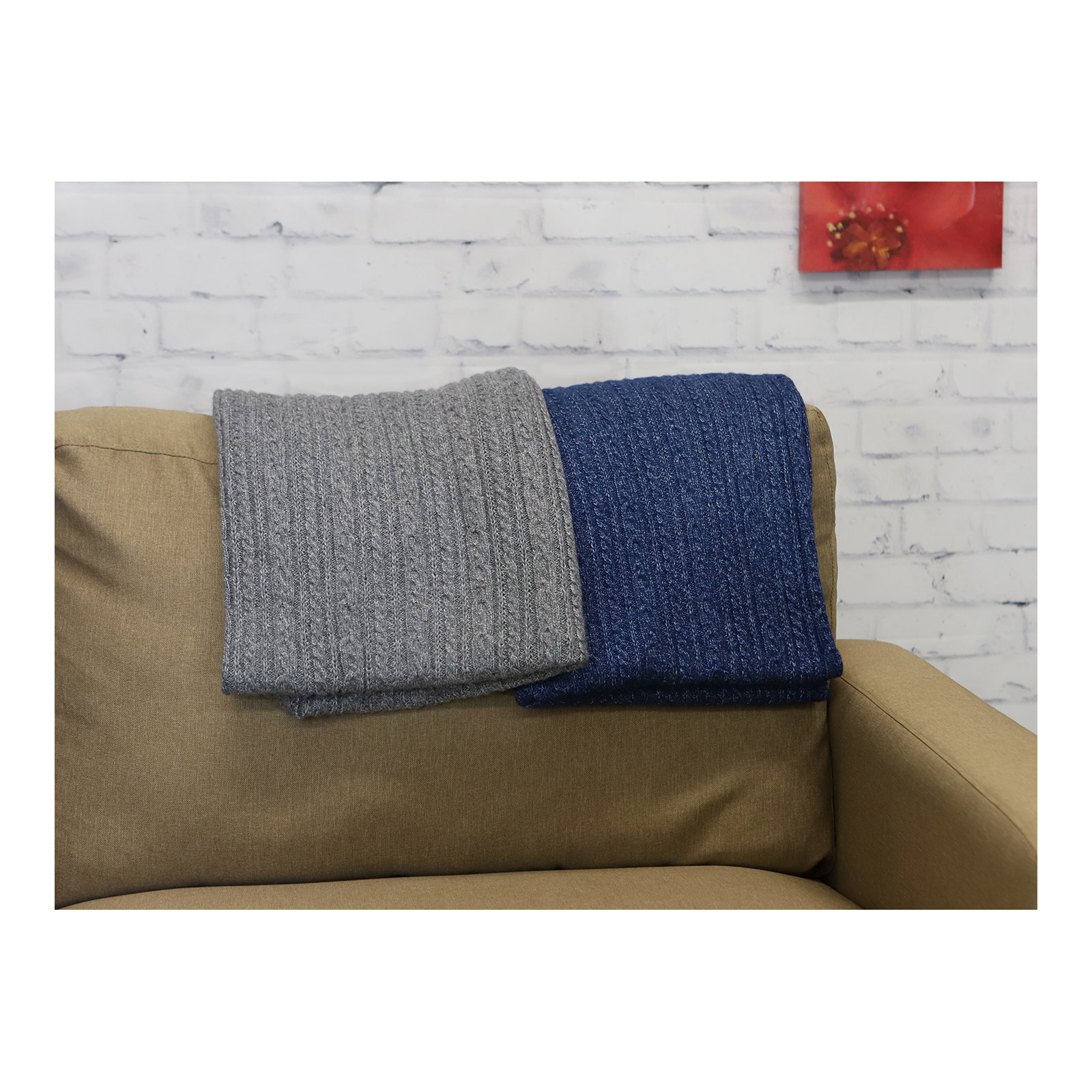 Knitted Throw Blanket, Gray