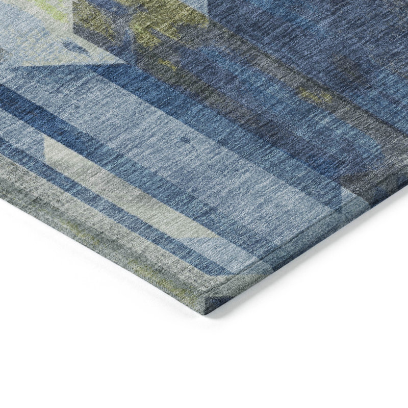 Machine Washable Indoor/Outdoor Cinead ACN1722 Navy Rug, Rectangle 2'6" x 3'10"