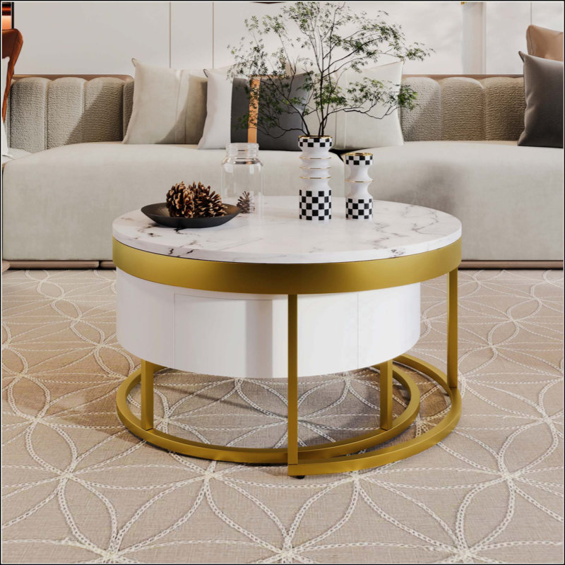 Modern Round Nesting Coffee Table With Drawers