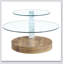 Table basse à double couche Contemporary Artistic - marbre blanc et collage de grain de bois, plusieurs couleurs disponibles, plateau en verre renforcé