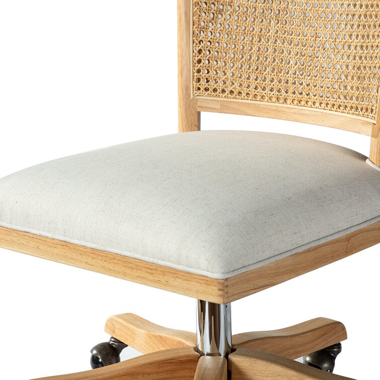 Calcutta Modern Rattan Back Task Chair with Solid Wood Legs by