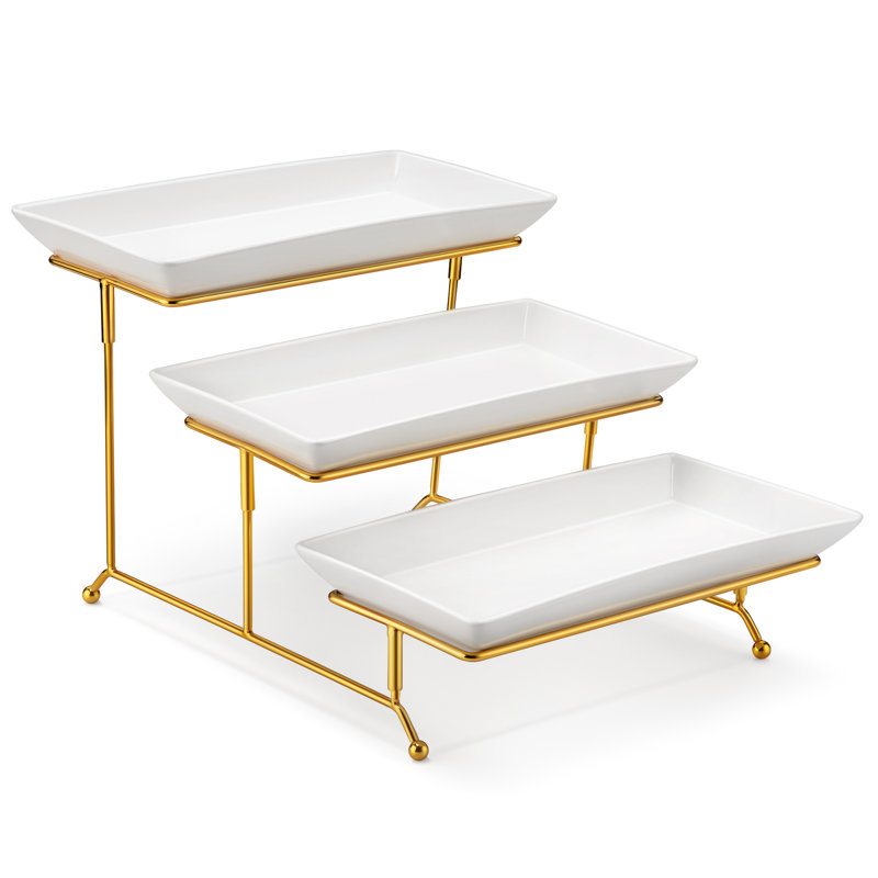 30.5cm 3 Tier Afternoon Tea Cake Stand , White/Gold/Ivory