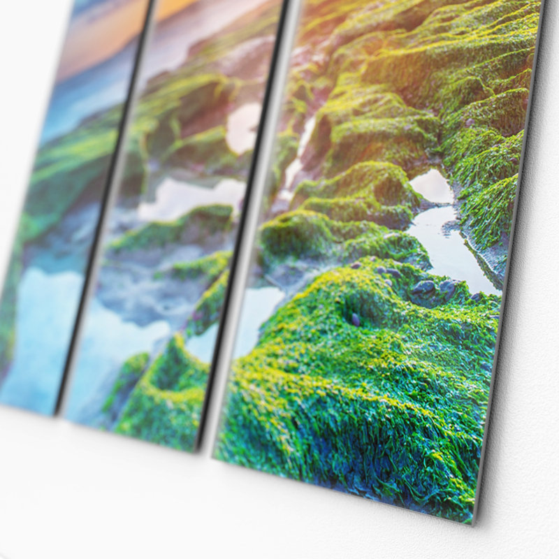 Green & Orange Horizon - No Frame Print on Glass, 80cm H x 90cm W, Decimus 3 Piece Glass Set