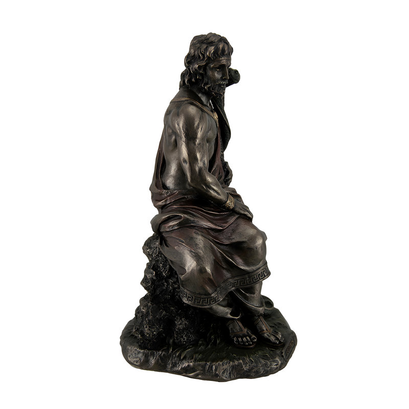 Statue d'Asclépios, dieu grec, en résine coulée, finition bronze et reflets rouges, 25 cm de haut.