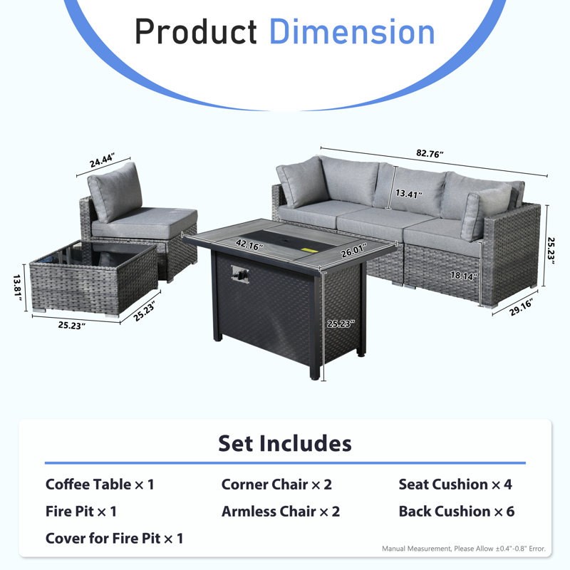 Aliva Wicker 4 - Person Patio Conversation Set with Cushions, Grey