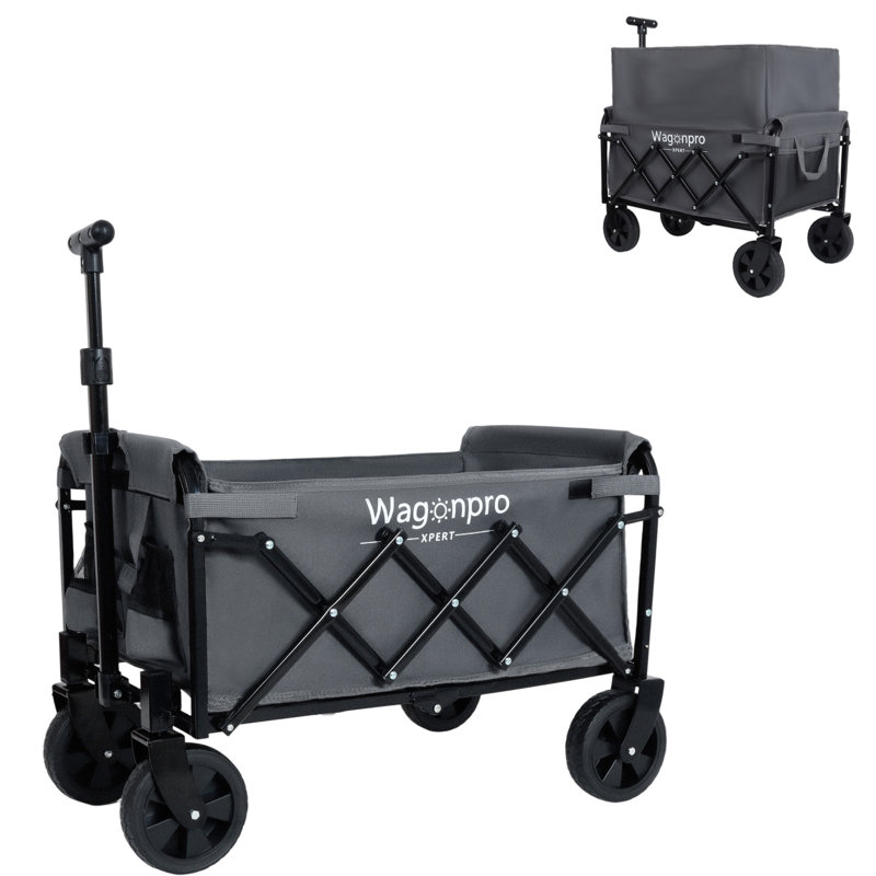 Expandable Dual-Layer Utility Wagon with 100% Extra Space - 225lbs Grocery Cart for Camping, Shopping, Sports, Gardening, Fishing, Gray