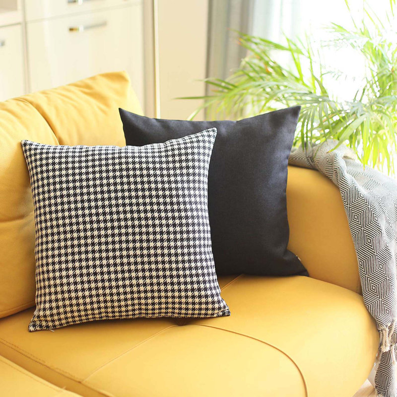 Black Houndstooth Jacquard 18" Square Pillow Covers Set of 2