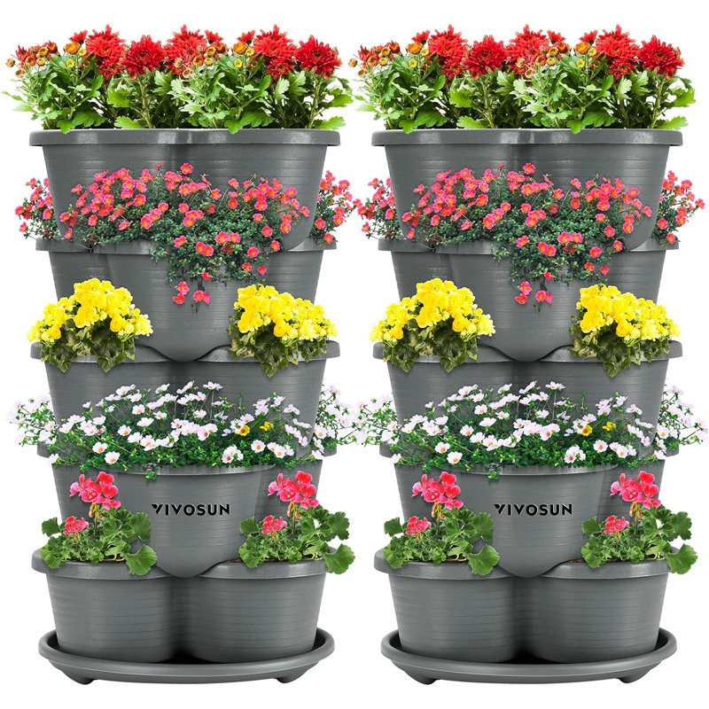 5 Tier Vertical Gardening Stackable Planter, 30, Gray