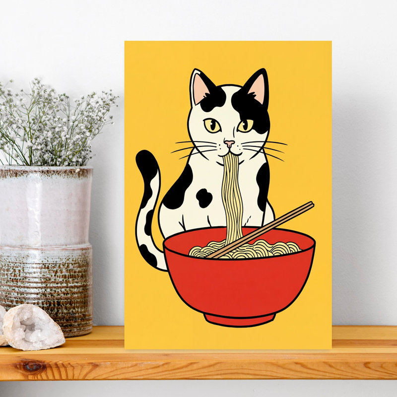 Art mural contemporain Ramen Cat, H 18 po x l 12 po