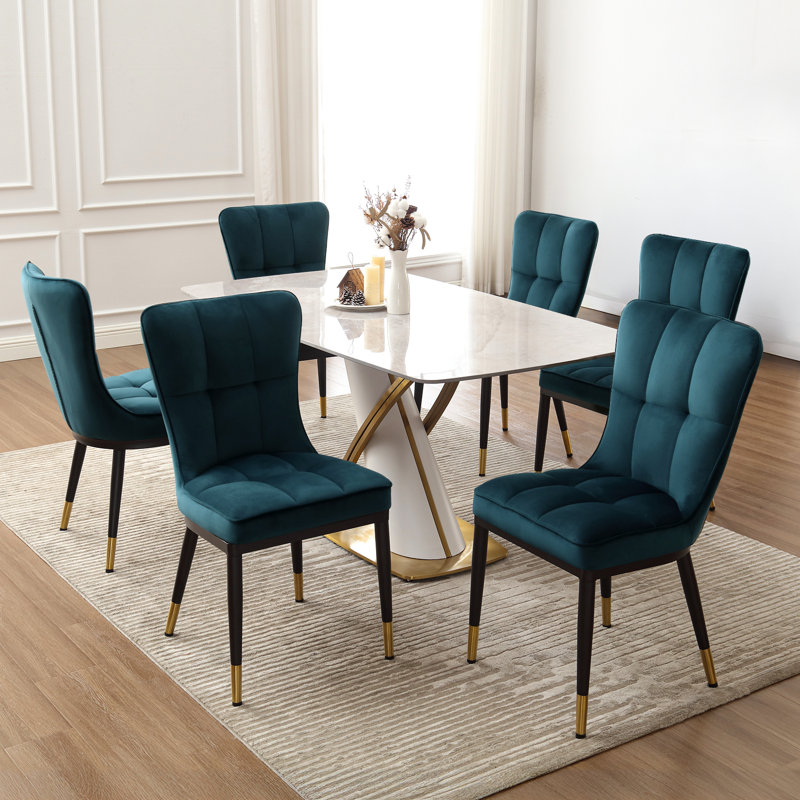 Chaise de salle à manger rembourrée et revêtue de velours, Bleu
