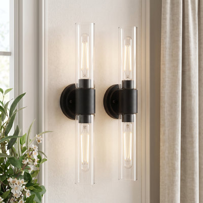 Ensemble de 2 luminaires de salle de bain Modern, luminaires de salle de bain de 21 pouces avec abat-jour cylindriques en verre transparent, éclairage de meuble-lavabo E12, lumières de salle de bain sur miroir pour salles d'eau