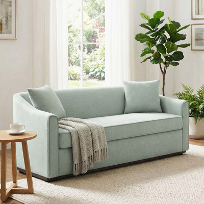 Modern Three-Seater Upholstered Sofa with Decorative Throw Pillows for Living Room