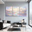 Abstrait montagnes pastel, ciel, rivière, reflets, paysage de rêve, ensemble de 3 impressions sur toile-1387920721
