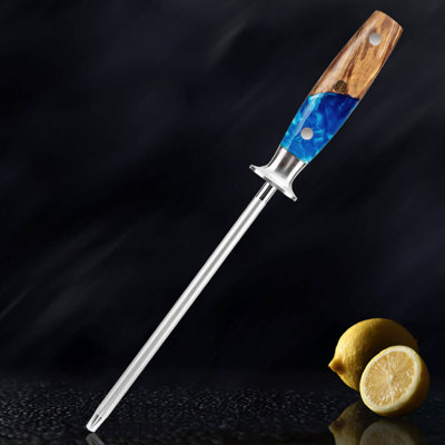 Professional Knife Sharpening Steel with Blue Resin Wood Blend Handle - Tsunami Collection - Universal Knife Sharpener - Senken Knives