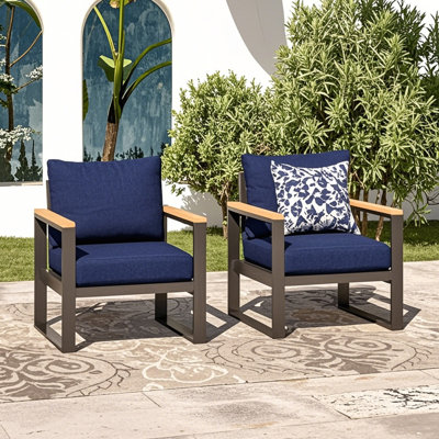  Outdoor Aluminum Armchair Set with Olefin Cushions