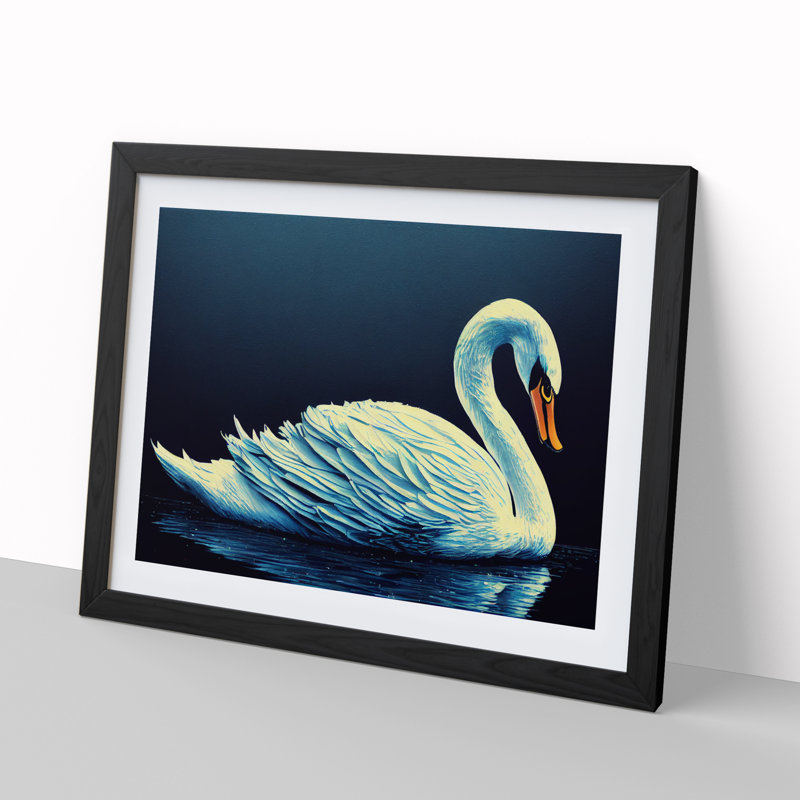 Enthralling Swan - Single Picture Frame Print, 34cm H x 46cm W x 2cm D, Black
