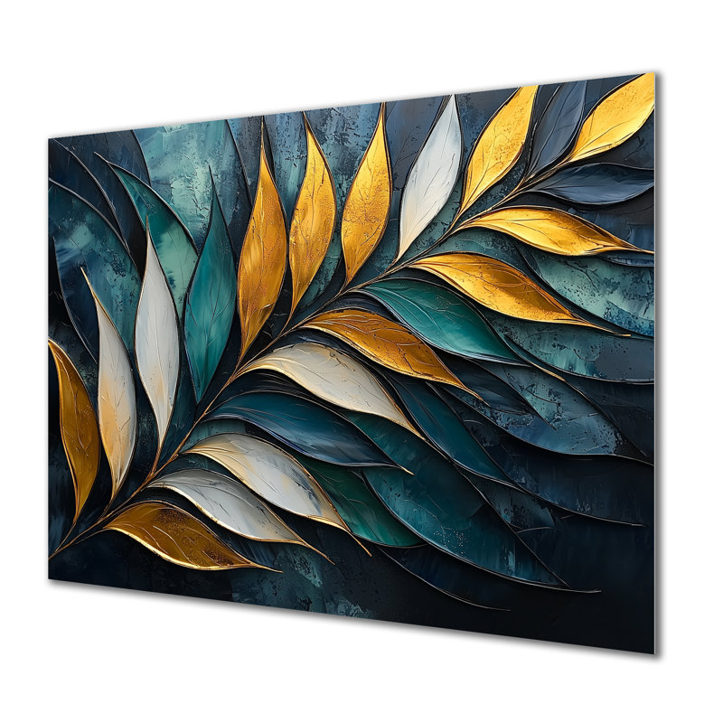 Emerald Stone Palms Leaves - palmiers, art mural en métal, reproduction d'art traditionnelle en métal, H 16 po x l 32 po