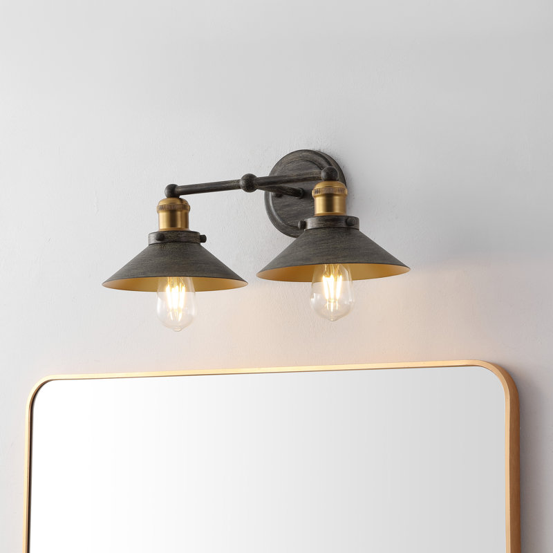 Bagatelle Industrial Farmhouse Metal Vanity Light, Rustic Dark Gray/Brass Gold, 2