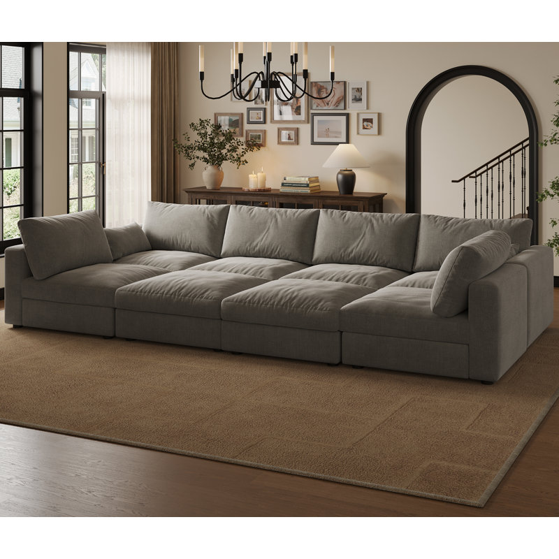 Canapé modulaire de 128 po avec rangement, Chenille gris pâle