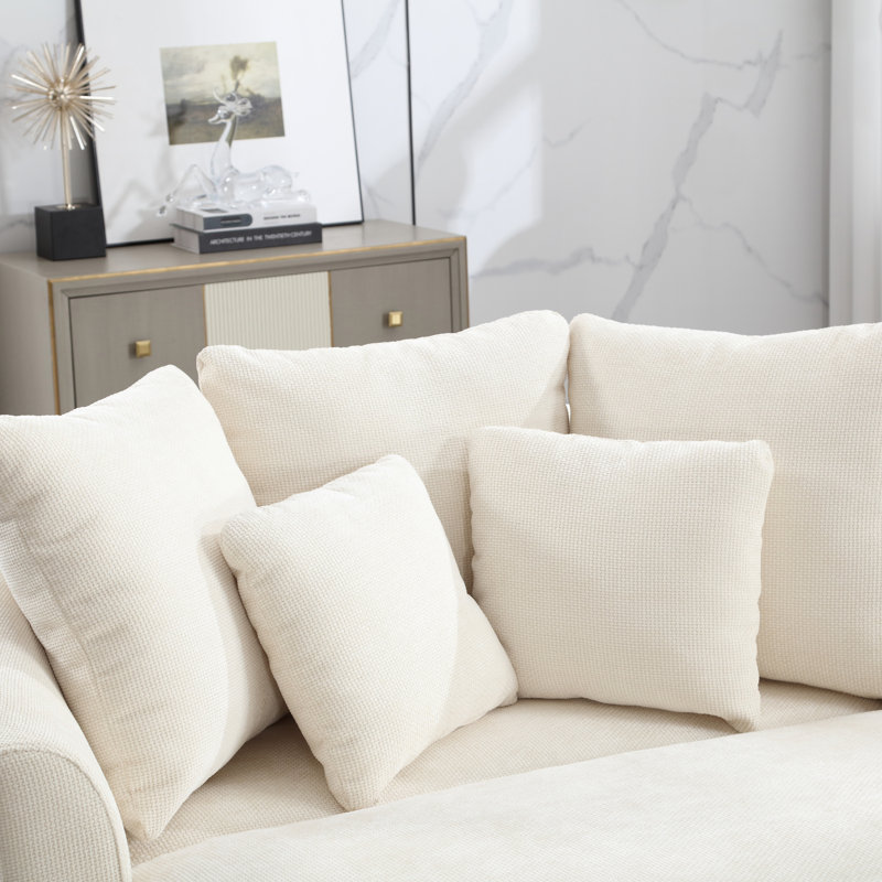 Slipcovered Barrel Chair With Ottoman, Beige Chenille