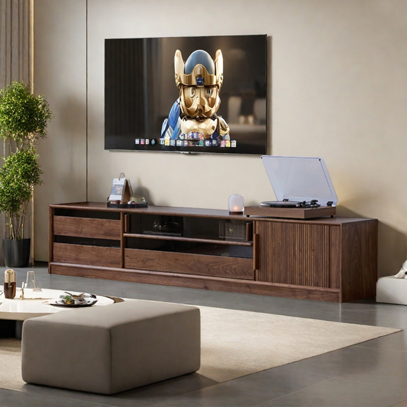 Meuble télé en bois de noyer de style nordique, H 17,71 po x L 78,74 po x l 15,75 po