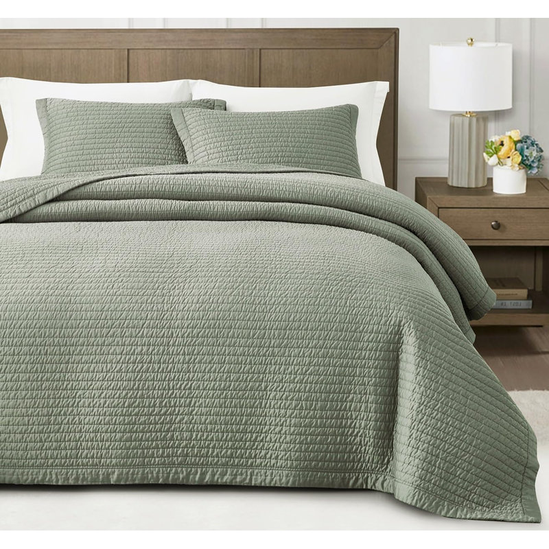 Silky Cooling Eucalyptus Tencel Lyocell Pick Stitch Quilt Set, Eucalyptus, Queen Quilt + 2 Standard Shams