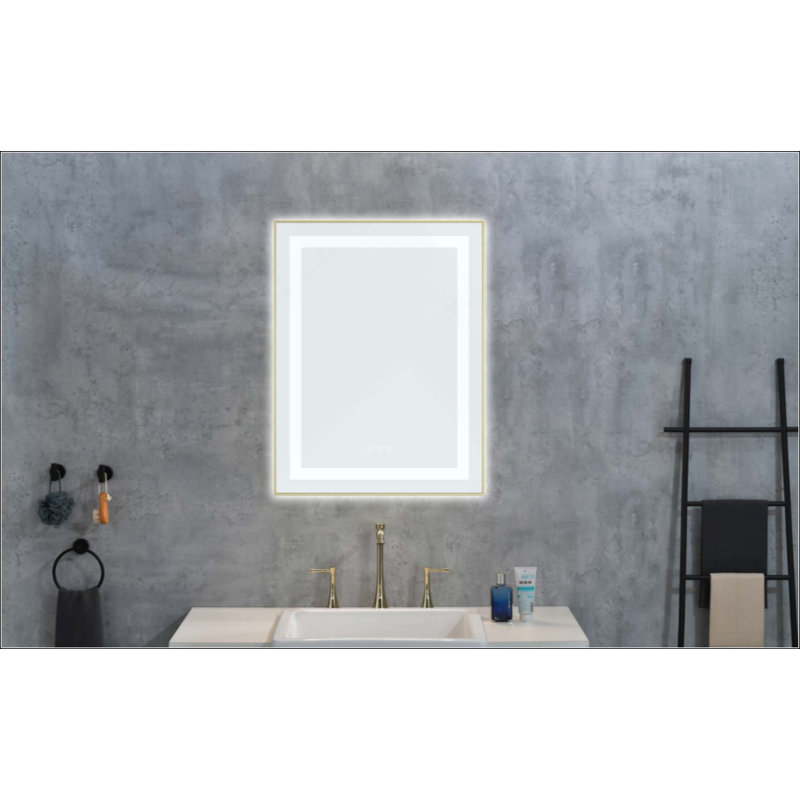 Miroir de salle de bain à DEL avec avant et rétroéclairage, miroir de meuble-lavabo mural avec cadre en aluminium, antibuée, mémoire, gradation continue