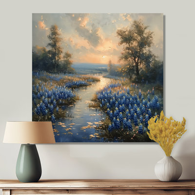 Blue Grey Morning Magic Blue Bonnets Fields - Blue Bonnets Wall Art Living Room