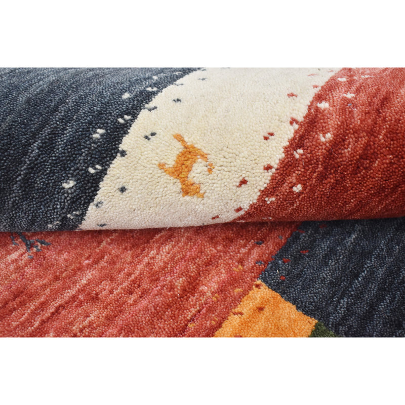 Hand Knotted Wool Area Rug in Black/Red/Green/Ivory, Runner 2'6" x 10'