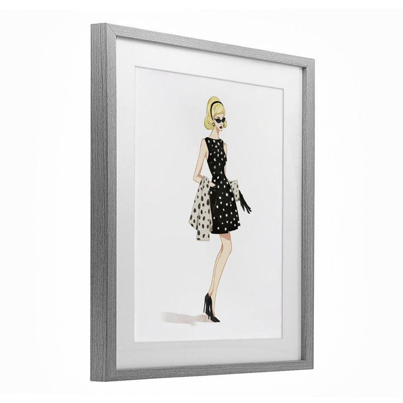 Impression féminine rétro encadrée sous verre, design par Ziwei Li, H 16 po x l 13 po, Cadre de ferme gris