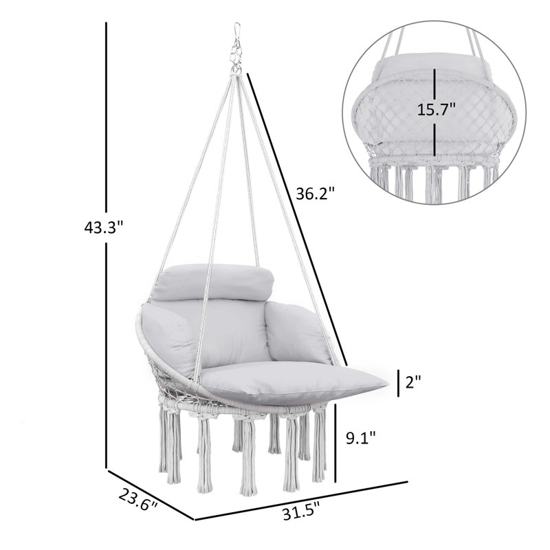 Luxurious Hanging Hammock Swing Chair With Soft Cushion And Stylish Fringe,  For Indoor And Outdoor Relaxation